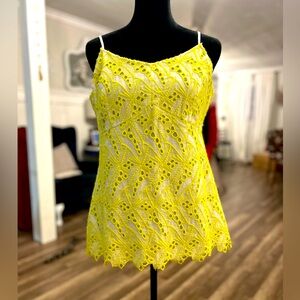 Crown & Ivy size 10 yellow and white eyelet top New with tags!